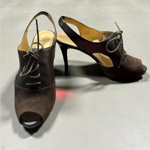 Tahari- Brown Peep Toe Lace-Up Women's Shoes